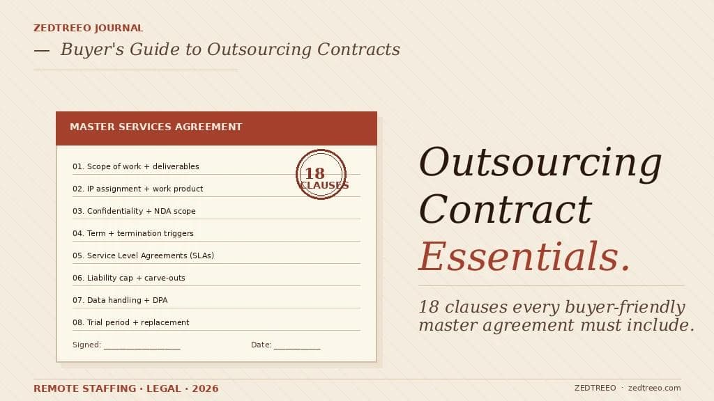 Outsourcing Contract Essentials — Master Services Agreement with 18 buyer-friendly clauses (editorial hero)