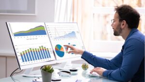 Remote employee doing data analysis