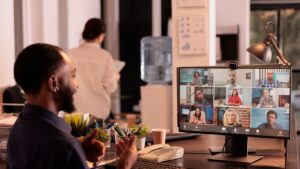 remote employee with client