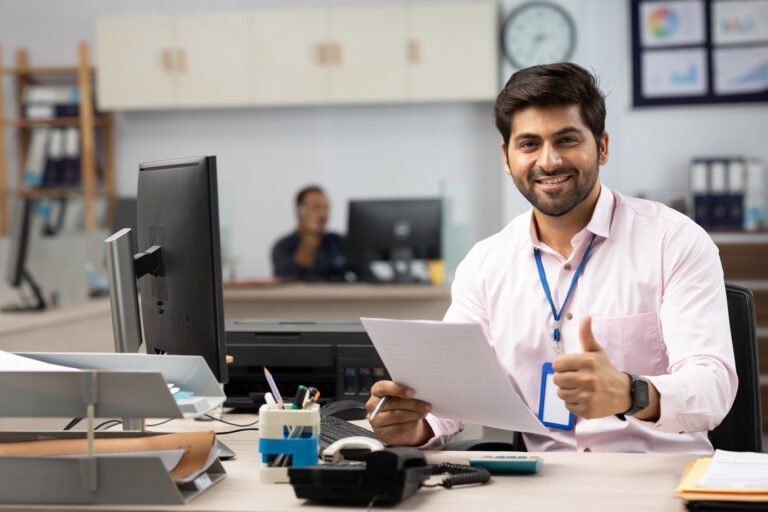 remote bookkeeper working in office