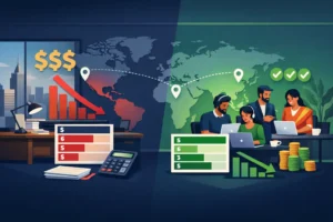 Outsourcing costs comparison chart showing pricing by role and region in 2026