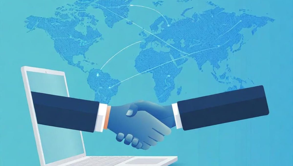 Western business owner and Indian professional shaking hands